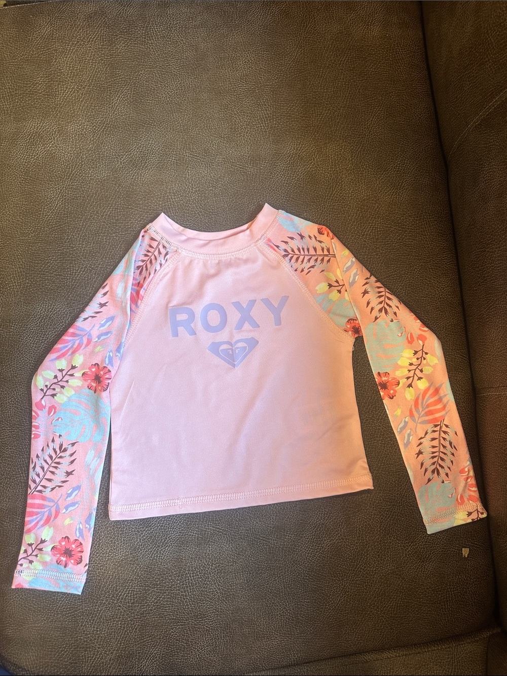 Roxy Girls' Pink Floral Long-Sleeve Rashguard